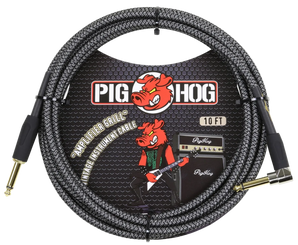 PIG HOG "AMPLIFIER GRILL" INSTRUMENT CABLE, 10FT RIGHT ANGLE
