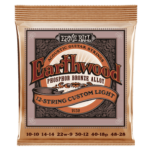 ERNIE BALL 10-48 12-STRING CUSTOM LIGHT, EARTHWOOD PHOSPHOR BRONZE 12-STRING ACOUSTIC GUITAR STRINGS