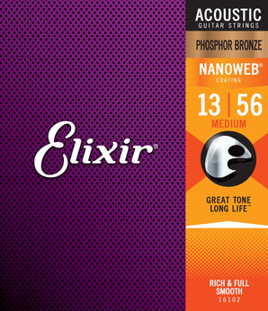 ELIXIR 13-56 MEDIUM, PHOSPHOR BRONZE ACOUSTIC GUITAR STRINGS WITH NANOWEB TECHNOLOGY