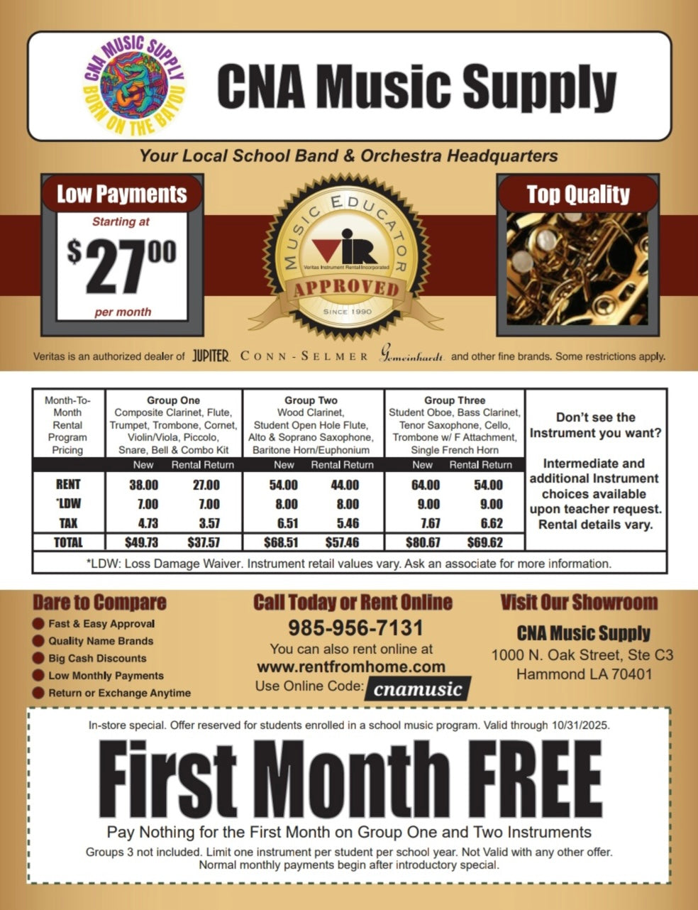 RENTAL INSTRUMENTS – CNA MUSIC SUPPLY