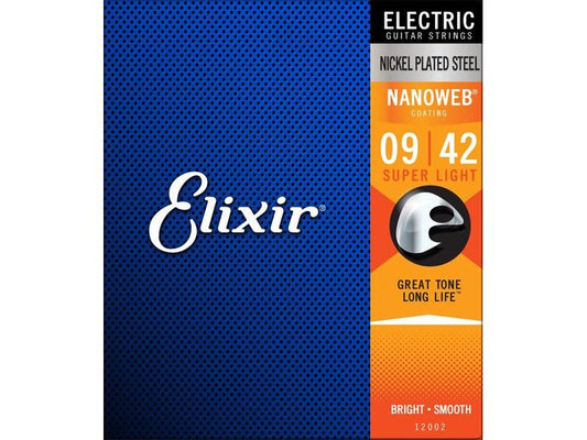 Elixir 9-42 Nanoweb Nickel Plated Steel Electric Guitar Strings, Super Light