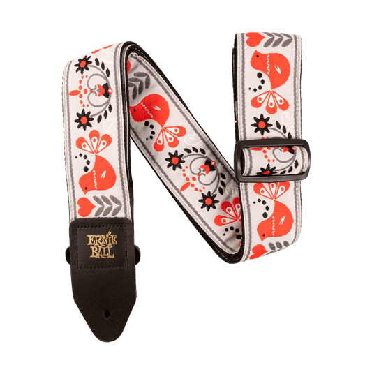 ERNIE BALL CLASSIC JACQUARD GUITAR STRAP/BASS STRAP - RED BIRD WINTER