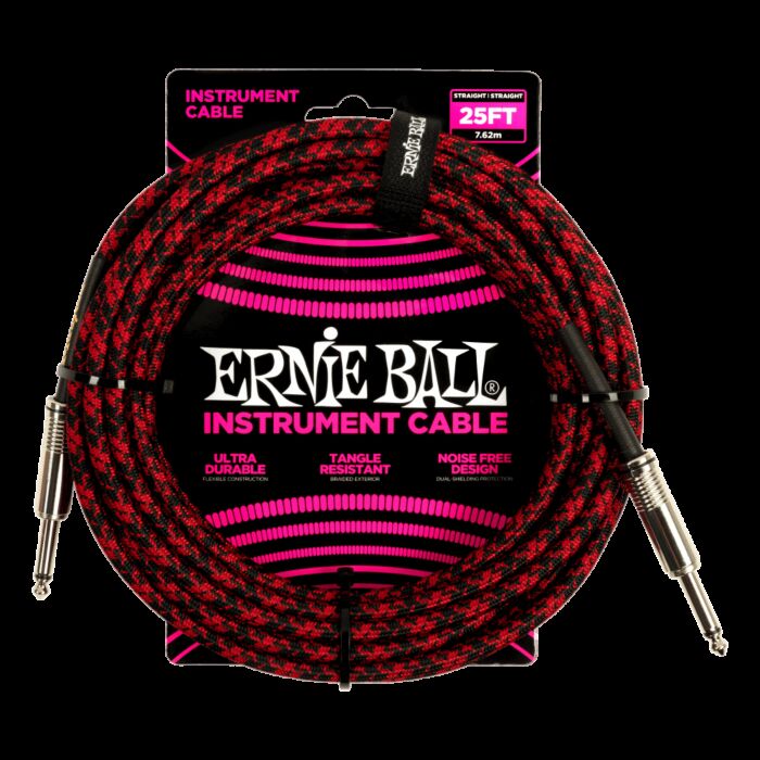 ERNIE BALL 25FT RED BLACK INSTRUMENT CABLE