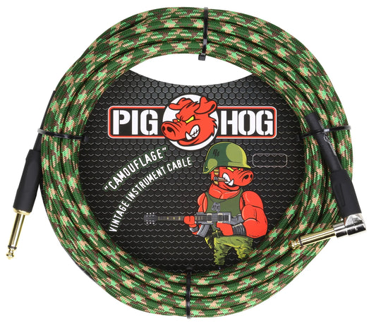 PIG HOG "CAMOUFLAGE" INSTRUMENT CABLE, 20FT RIGHT ANGLE