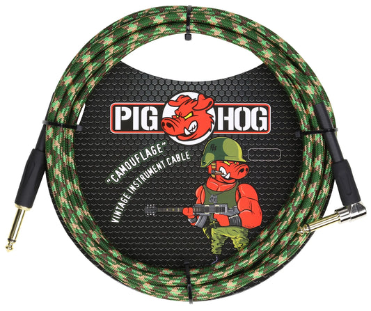 PIG HOG "CAMOUFLAGE" INSTRUMENT CABLE, 10FT RIGHT ANGLE