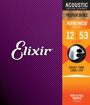 ELIXIR 12-53 LIGHT, PHOSPHOR BRONZE ACOUSTIC GUITAR STRINGS WITH NANOWEB TECHNOLOGY