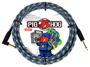 PIG HOG "BLUE GRAFFITI" INSTRUMENT CABLE, 10FT RIGHT ANGLE