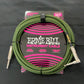 Ernie Ball P06077 10' Braided Straight / Angle Instrument Cable - Black / Green